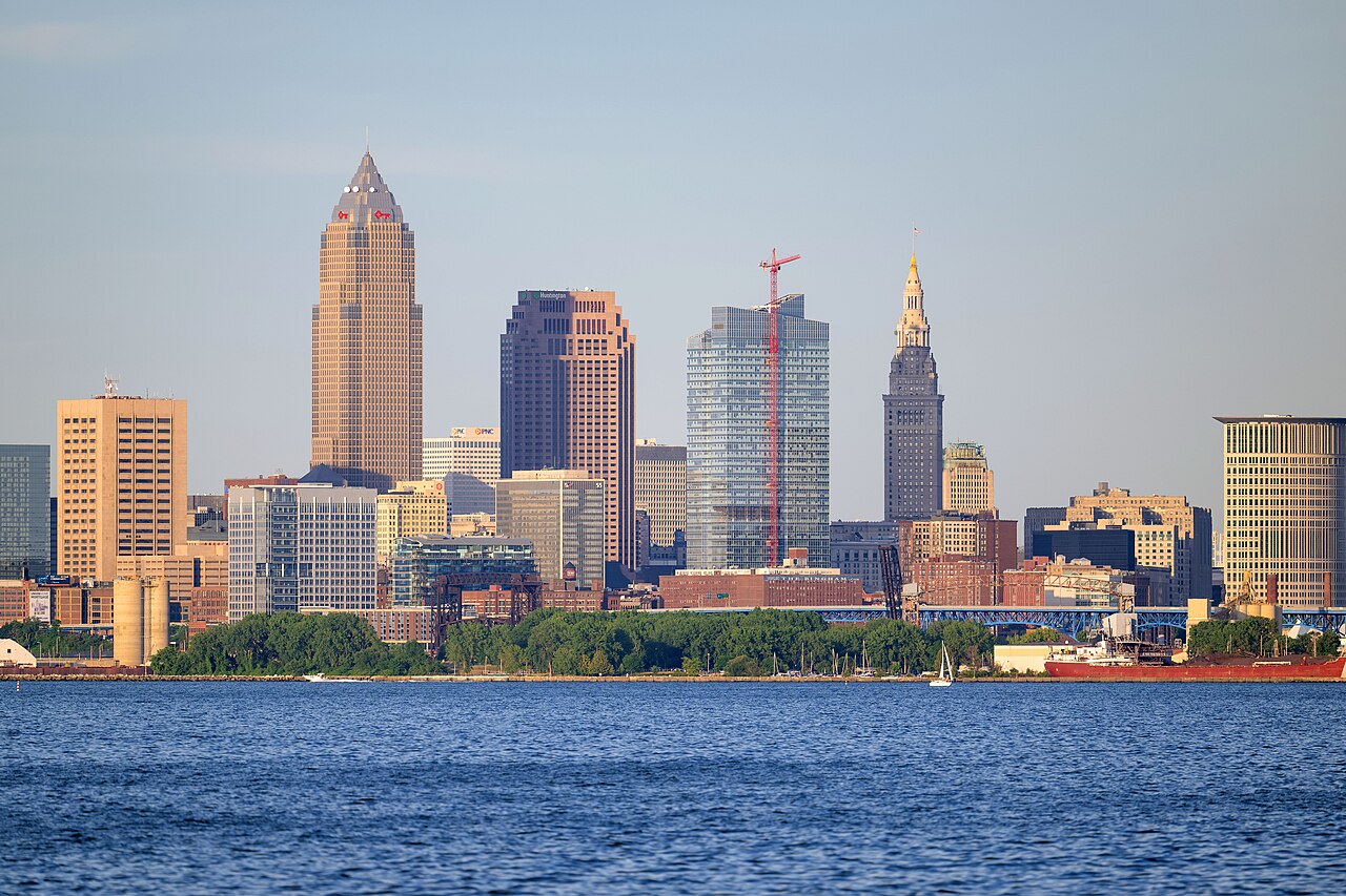 Cleveland skyline across Lake Erie